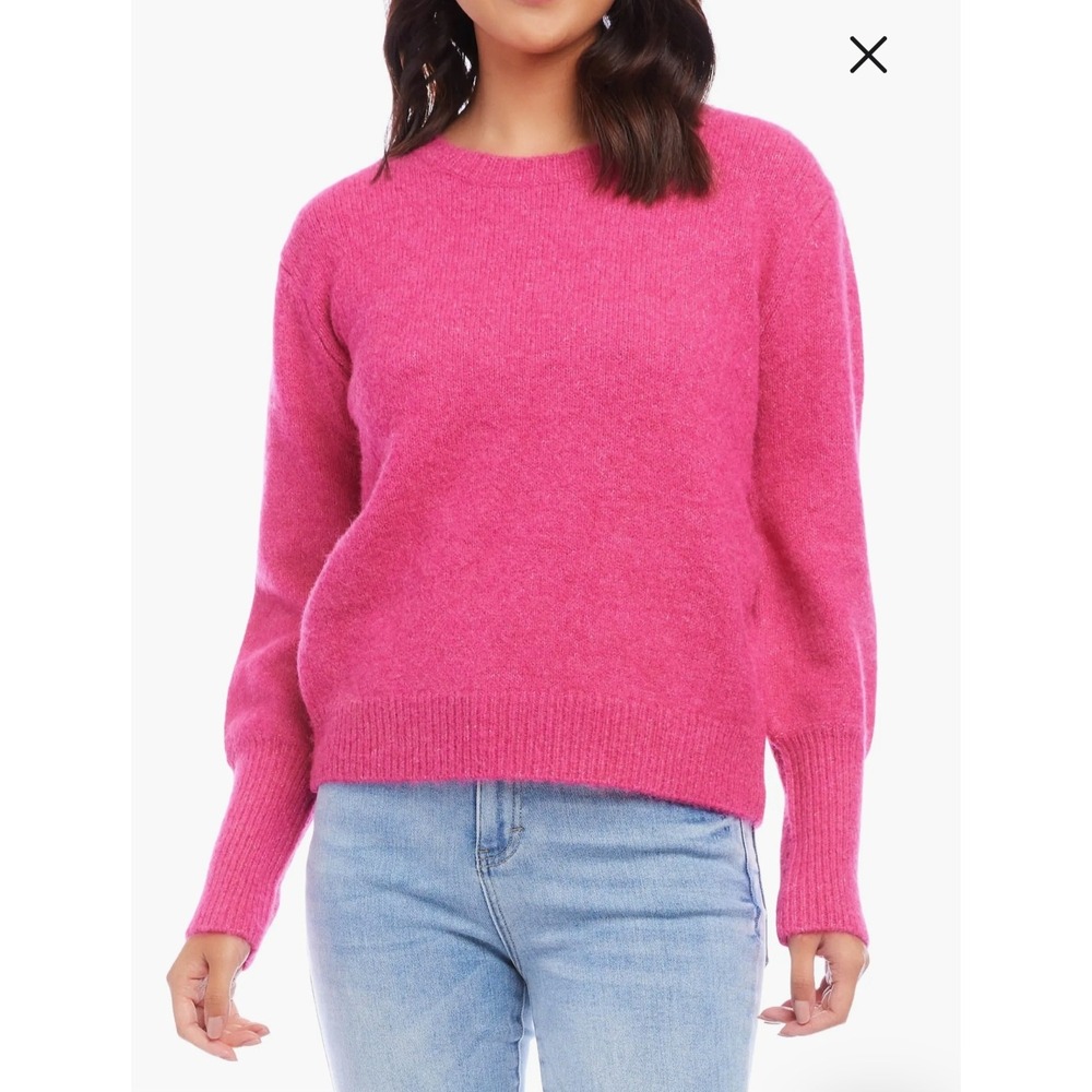 Karen Kane Pink Crew Neck Puff Sleeve Wool Blend Knit Sweater Women's Size Small